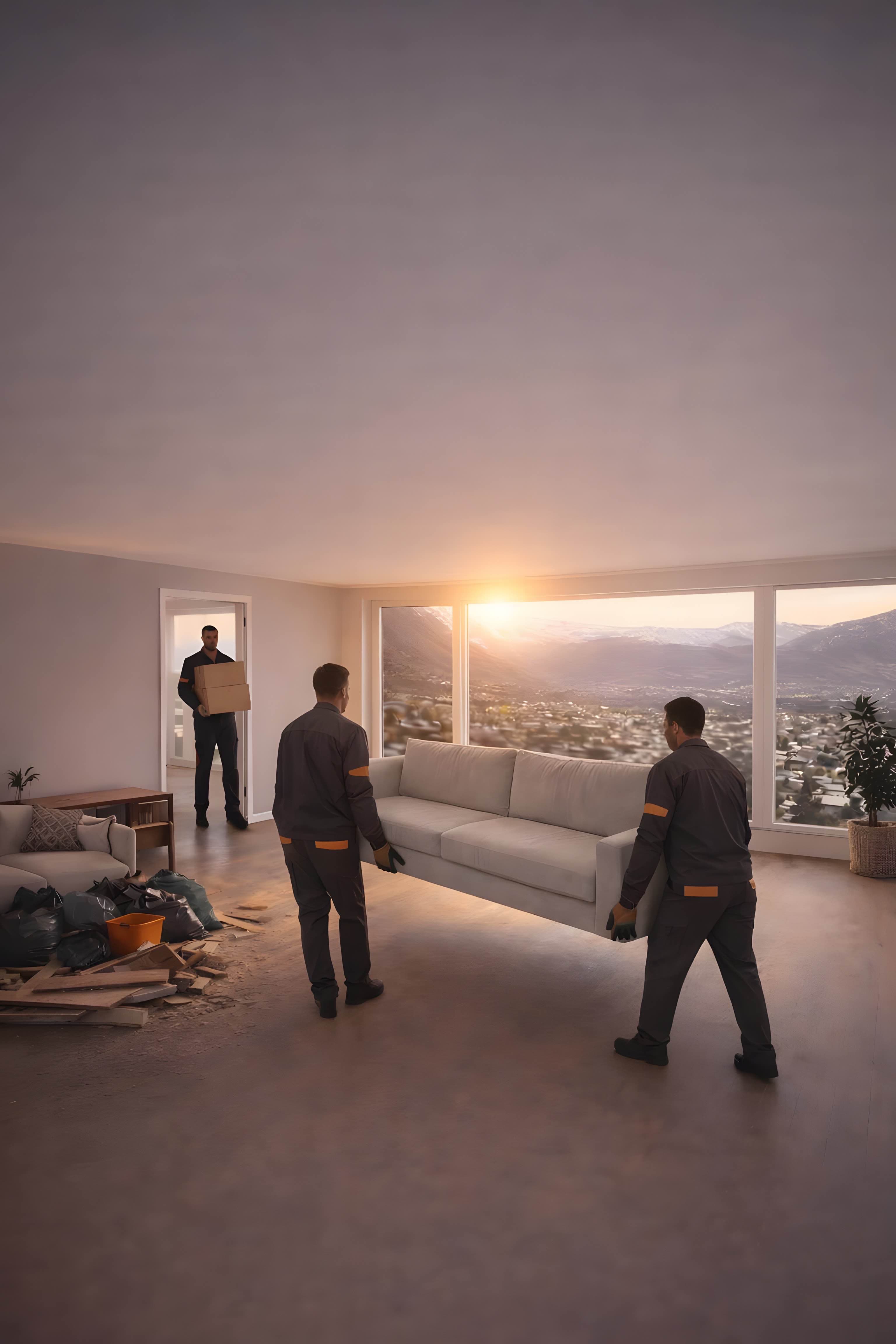 Flash Débarras équipe professionnelle transportant un canapé - Monthey Suisse romande